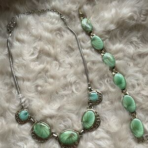 Vintage Signed Sherman Seafoam Thermoset Necklace & Bracelet Set